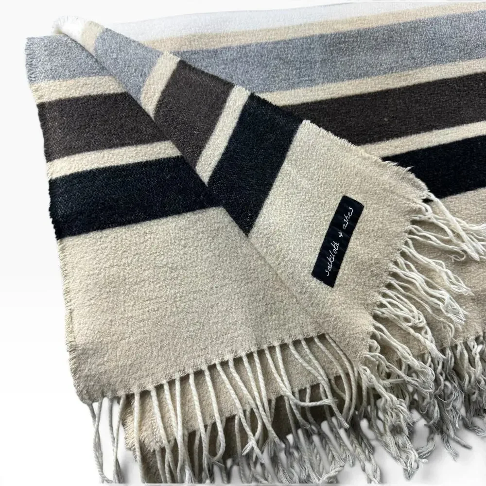 Sackcloth & Ashes Throw Blanket 59x70 Wool Blend Made Italy Striped Fringe